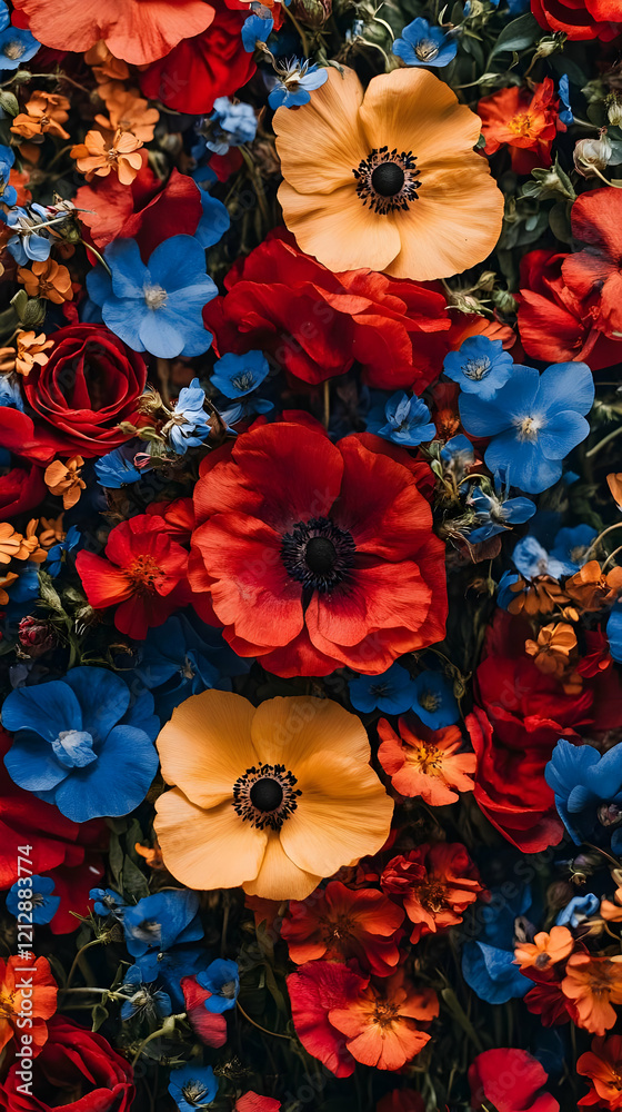 Fototapeta premium Vibrant floral arrangement, close-up, studio, textured background, wedding decor