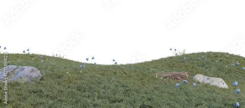 Verdant Hill Blooming with Yellow Flowers in Spring. 3D render