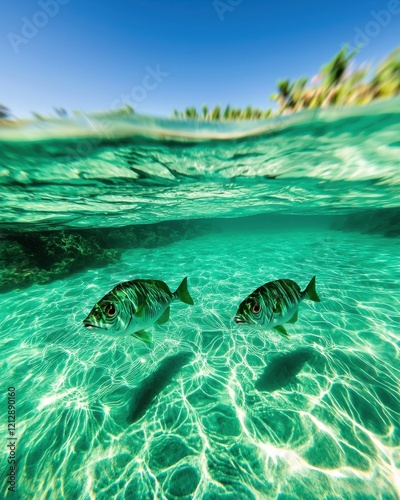 Travelers snorkeling in marine ecoreserve vibrant underwater flora and fauna tropical paradise colorful experience photo