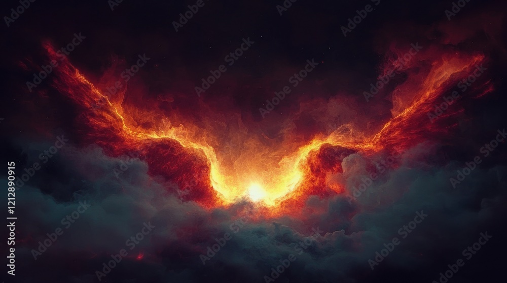 Celestial event of glowing wings surrounding a bright star ethereal scene night sky awe-inspiring concept Celestial event of glowing wings surrounding a bright star ethereal scene night sky awe-inspiring concept