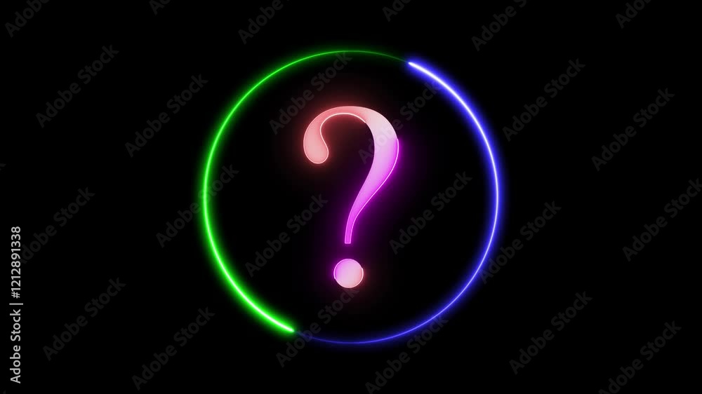 glowing neon asking sign animation and neon circle rotation. drawing attention to unanswered .
