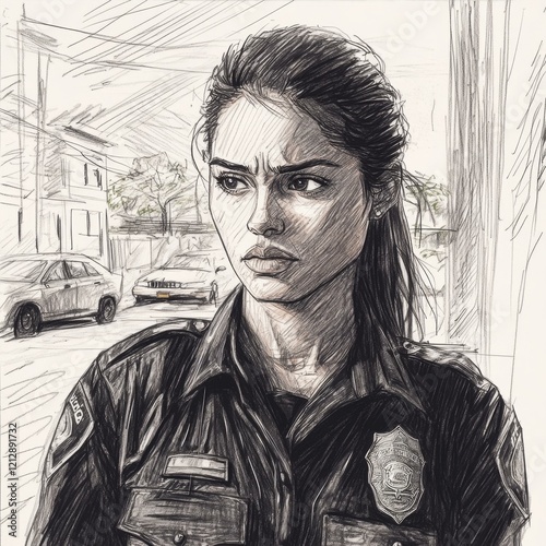 PenSketch Police Officer Urban Setting Portrait photo