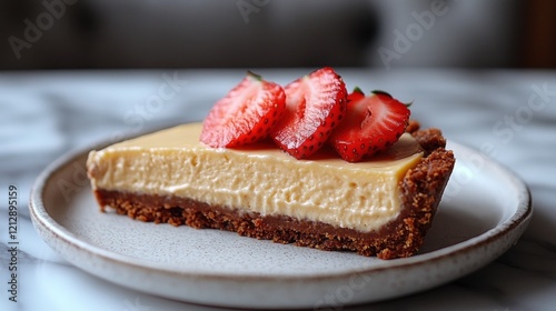 Creamy Strawberry Tart Slice on Marble photo