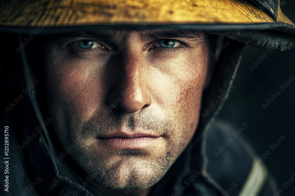 Generative AI Portrait of a Dedicated Firefighter with Intense Expression Highlighting Courage and Bravery Generative AI Portrait of a Dedicated Firefighter with Intense Expression Highlighting Courage and Bravery