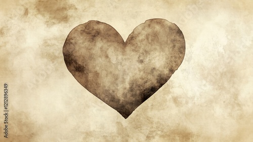 A vintage-inspired watercolor heart in muted sepia tones, with an aged paper texture background