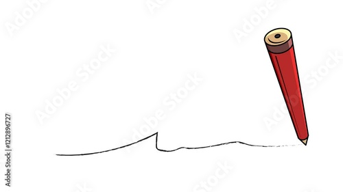 Red pencil with lines, strokes from the tip of the red pencil leave creative line traces