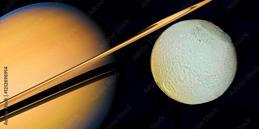 Φωτογραφία Tethys Moon Saturn - Tethys is one of many moons of the planet Saturn and is small and rocky with many impact craters