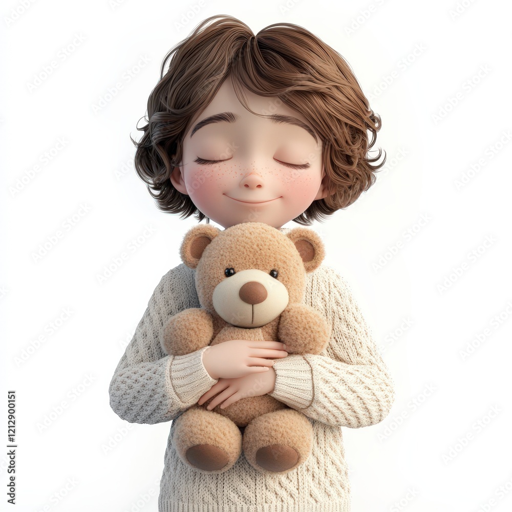 A young girl tenderly hugs a teddy bear A young girl tenderly hugs a teddy bear