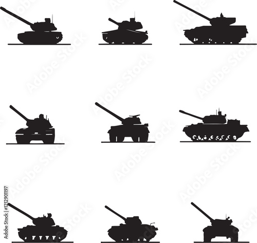 A black and white tank logo type silhouette design