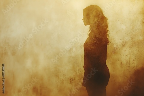 Woman Silhouette Against Textured Golden Background
