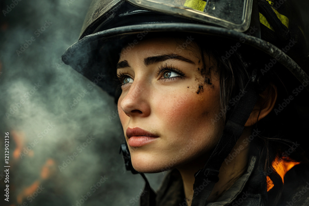 Generative AI Depiction of a Brave Firefighter Battling Intense Flames and Smoke with Determination and Courage Generative AI Depiction of a Brave Firefighter Battling Intense Flames and Smoke with Determination and Courage