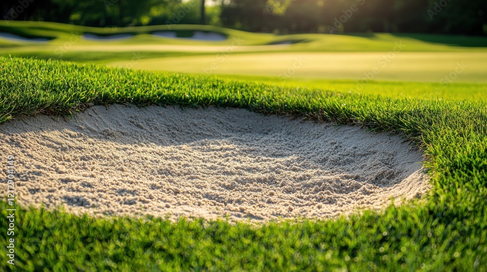 Obraz premium Sand pit in golf course sand bunker.. golf course sandpit background,Obstacle bunkers are used for golf tournaments.