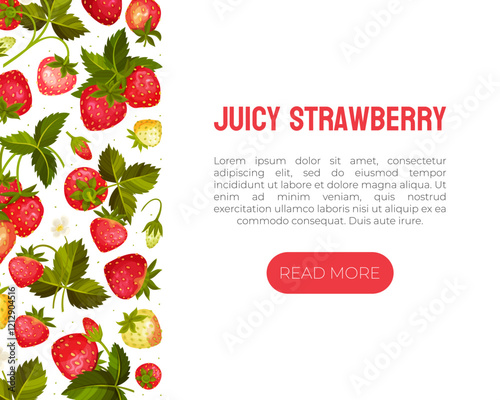 Sweet Strawberry Banner Design with Ripe Bright Berry Vector Template