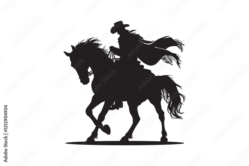 silhouette vector of A cowboy riding a horse, isolated on white background silhouette vector of A cowboy riding a horse, isolated on white background