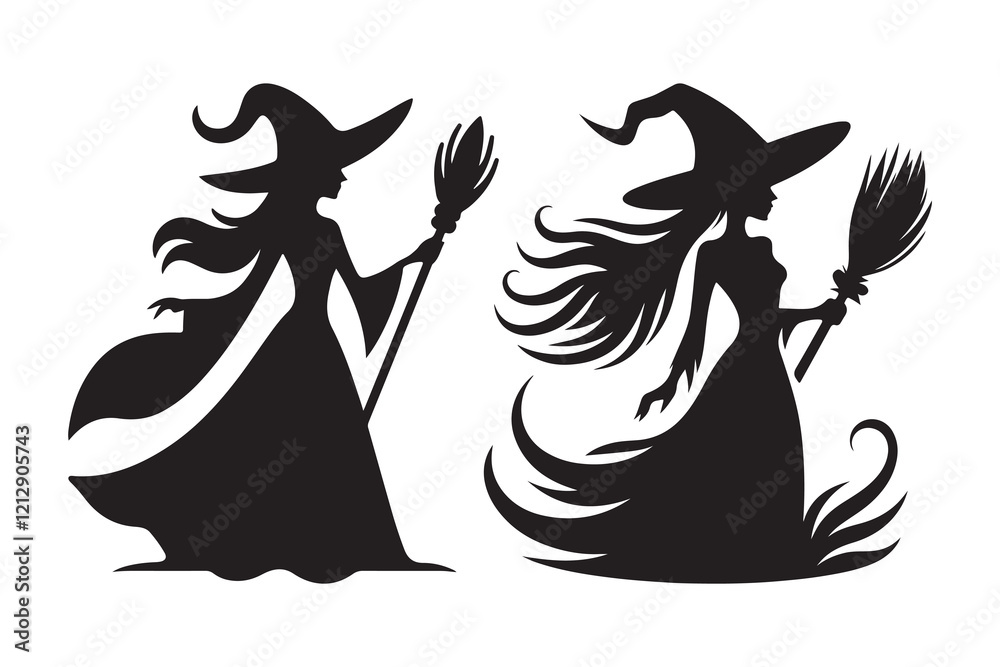 silhouette vector of witch icon, isolated on white background silhouette vector of witch icon, isolated on white background