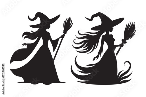 silhouette vector of witch icon, isolated on white background