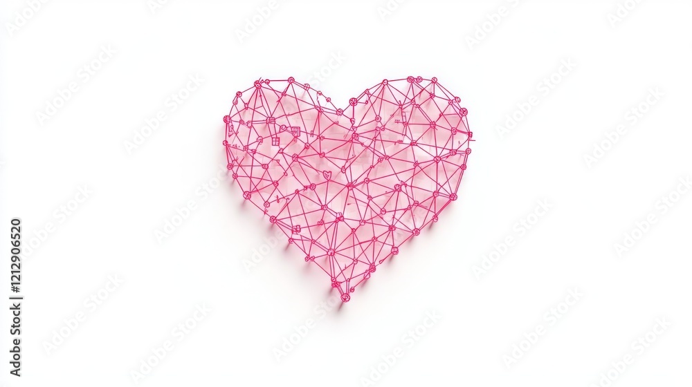 Fototapeta premium A vibrant pink heart made with interconnected strings, symbolizing love.