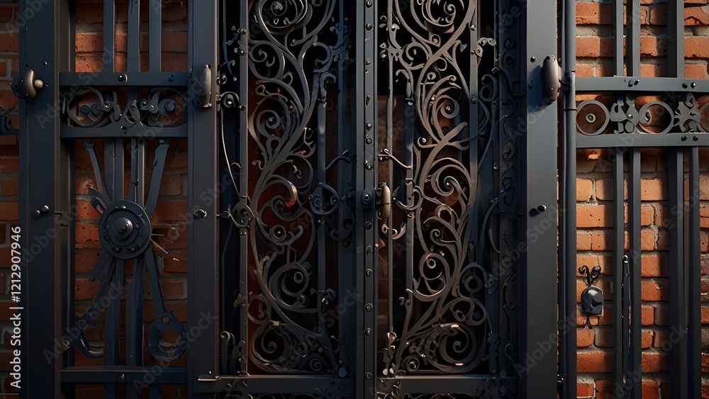 wrought-iron gates, ornamental forging, forged elements close-up. Generative AI
wrought-iron gates, ornamental forging, forged elements close-up. Generative AI