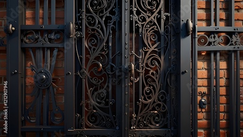 wrought-iron gates, ornamental forging, forged elements close-up. Generative AI

