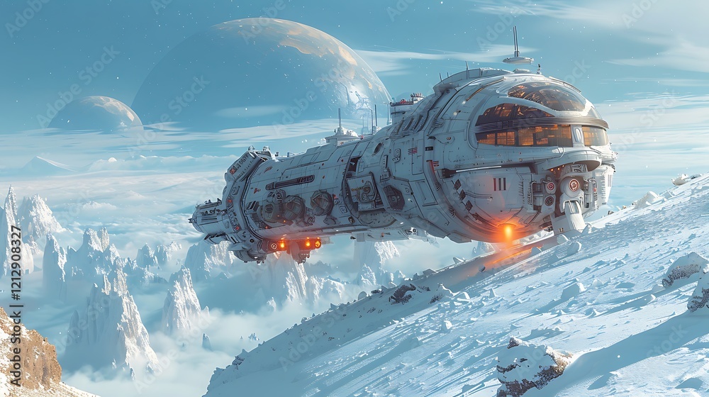 Spaceship Landing on a Snowy Alien Planet Spaceship Landing on a Snowy Alien Planet