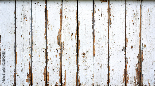 White wooden wall with peeling paint showing texture and wear over time