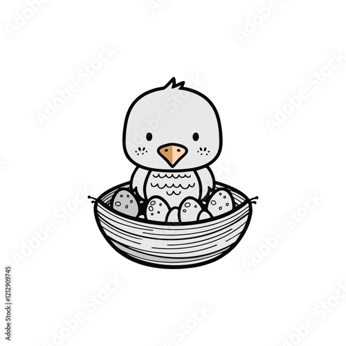 Vector illustration of cute cartoon bird incubating eggs in its nest