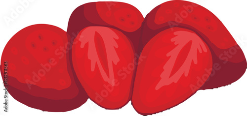 Hand drawn fresh strawberry. One berry cut into two halves. Berries icon
