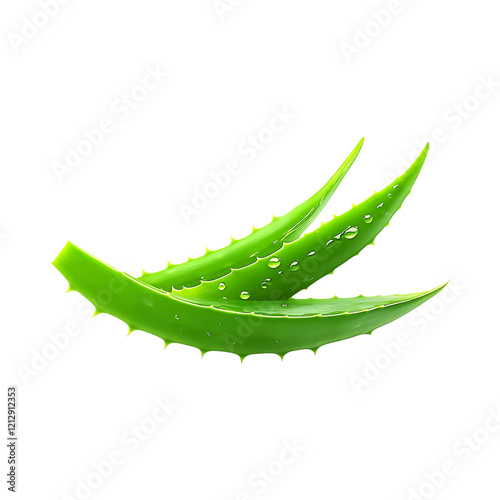 Fresh green aloe vera leaf isolated on a transparent background.