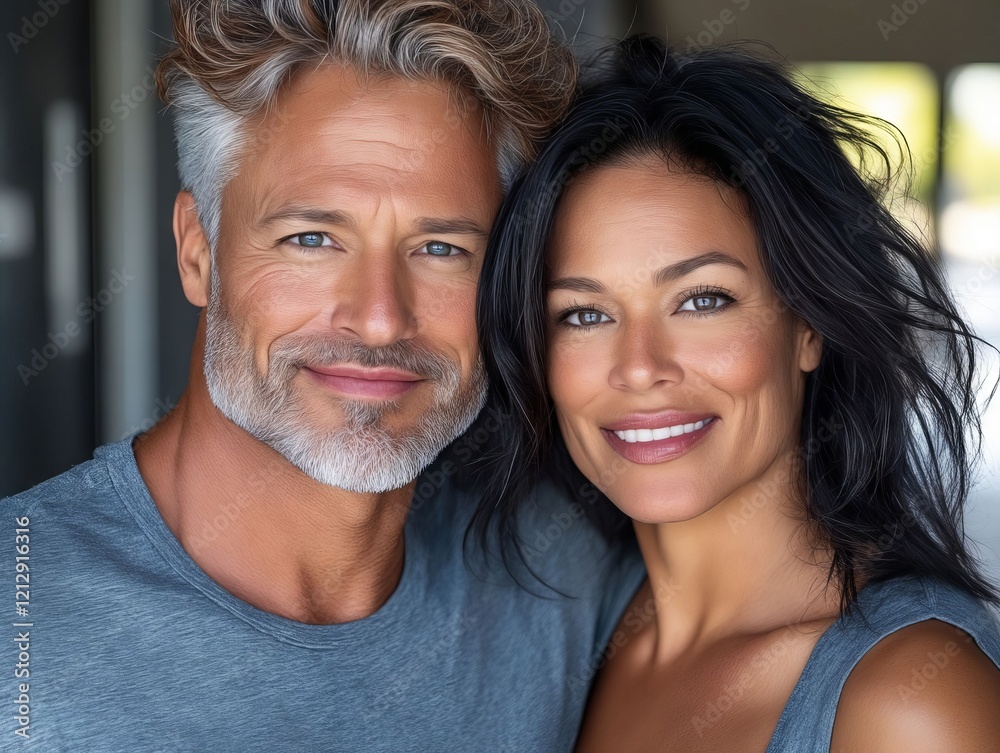 A man and a woman smiling at the camera A man and a woman smiling at the camera