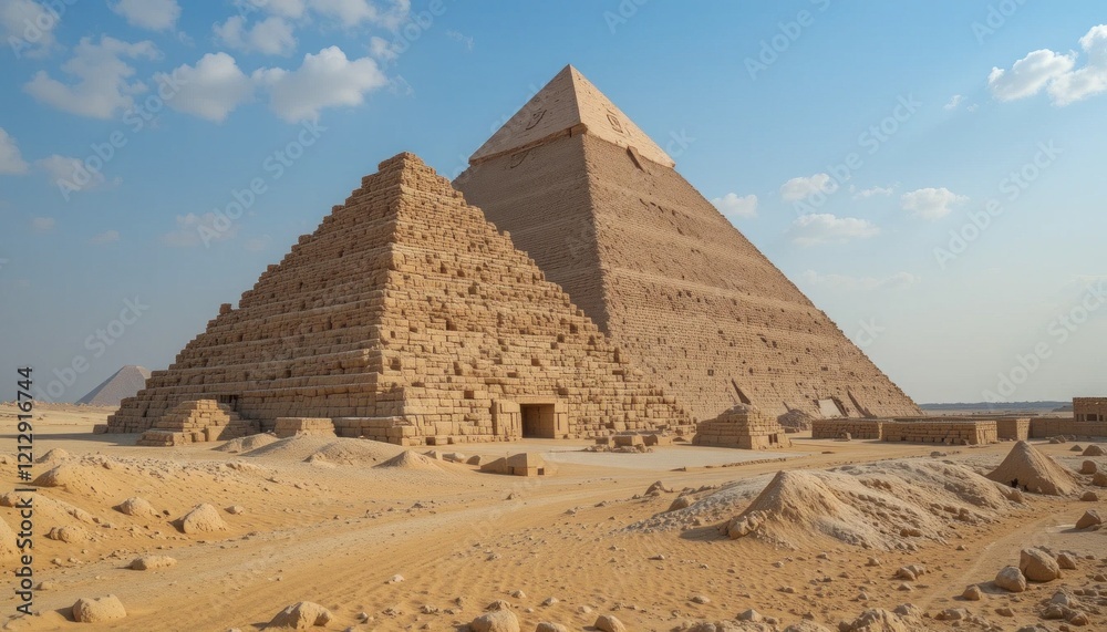 Magnificent Egyptian Pyramids Standing Tall Against the Blue Sky on a Sunny Day Magnificent Egyptian Pyramids Standing Tall Against the Blue Sky on a Sunny Day