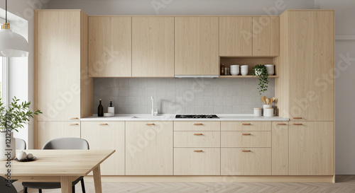 A spacious kitchen with a focus on functionality and style, showcasing a well-designed workspace