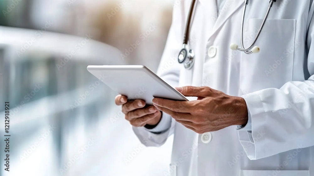 Medical Professional Using Tablet in Modern Healthcare Environment Medical Professional Using Tablet in Modern Healthcare Environment