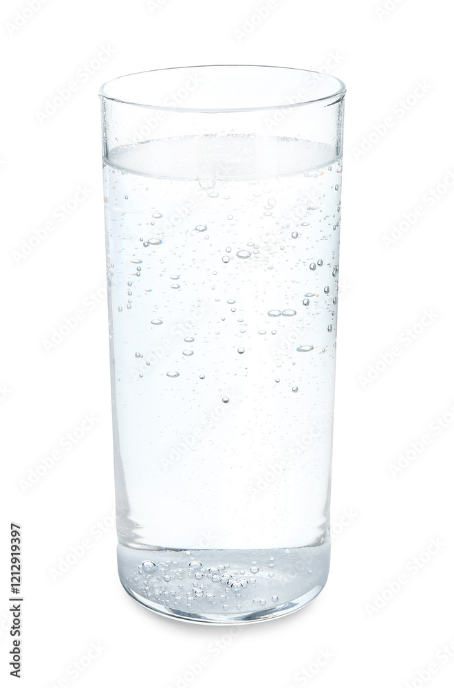Glass of refreshing soda water isolated on white Glass of refreshing soda water isolated on white