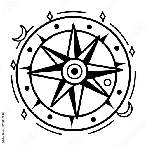 A hand drawn icon of cosmic compass