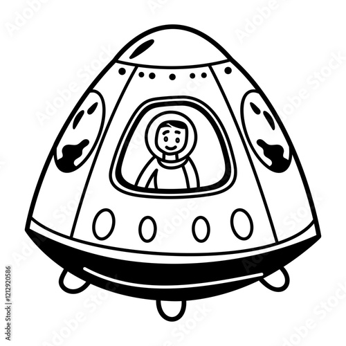 Space pod icon in hand drawn style