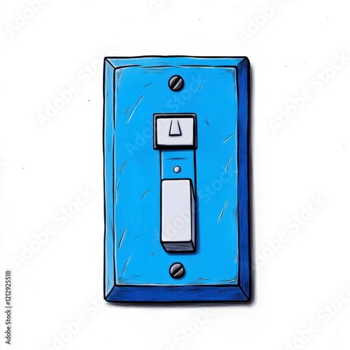 Bright blue light switch on a simple white background, emphasizing simplicity and functionality in design photo