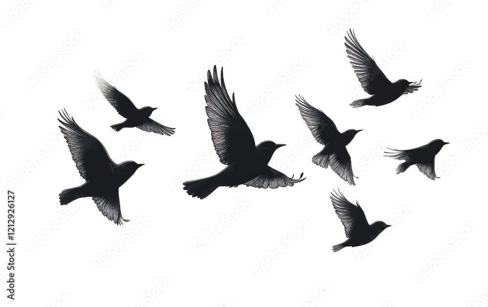 birds in flight - dark silhouette illustration birds in flight - dark silhouette illustration