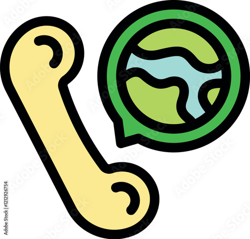 Phone handset showing planet earth inside speech bubble, symbolizing global communication