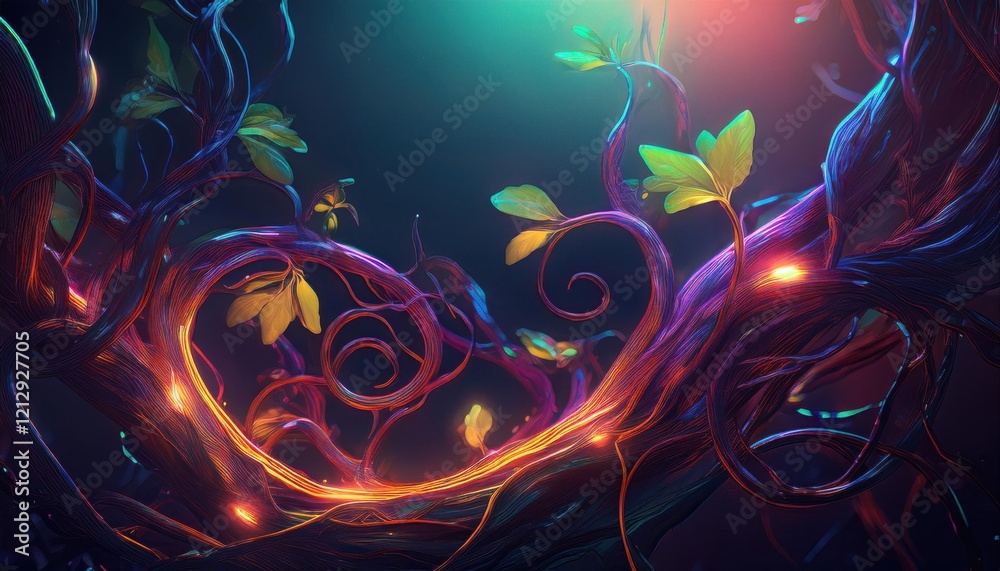 Εκτύπωση καμβά Colorful vines twist elegantly as new leaves sprout, capturing the essence of springs arrival