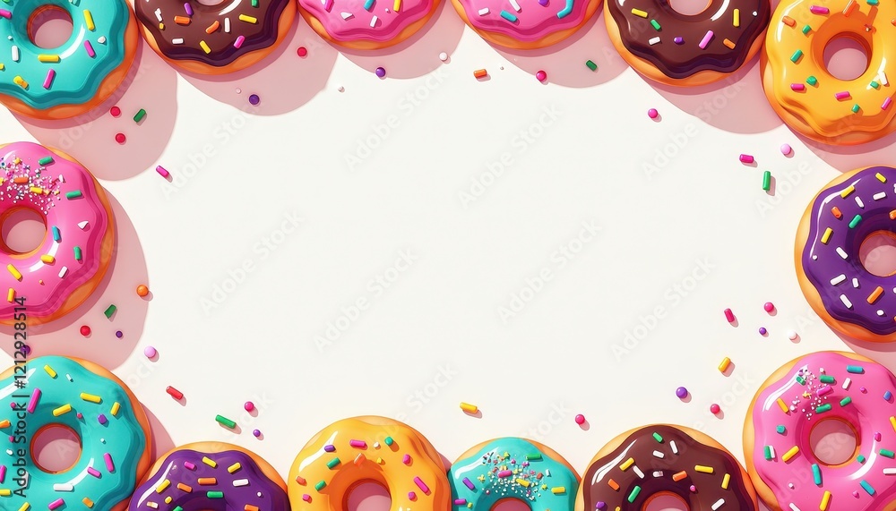 Vibrant Array of Colorful Donuts with Sprinkles on a Clean White Background for a Cheerful Atmosphere Vibrant Array of Colorful Donuts with Sprinkles on a Clean White Background for a Cheerful Atmosphere