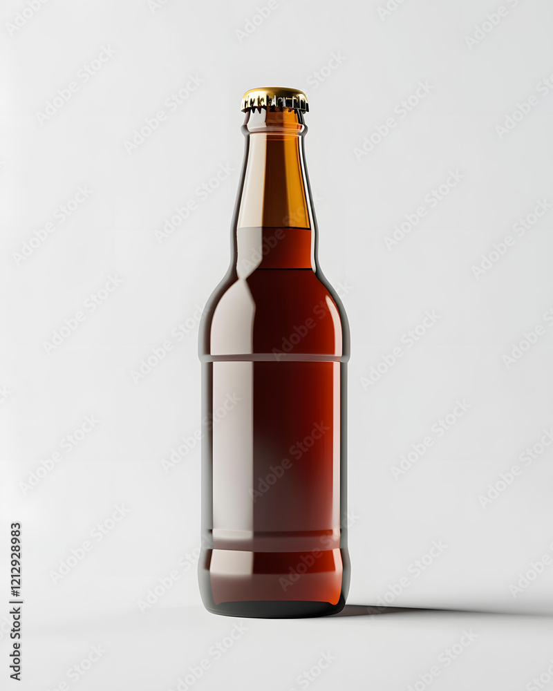 Craft beer bottle showcasing rich amber color with a golden cap against a minimalist background Craft beer bottle showcasing rich amber color with a golden cap against a minimalist background