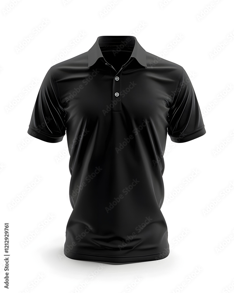 Simple black polo shirt displayed on a light background for stylish casual wear Simple black polo shirt displayed on a light background for stylish casual wear