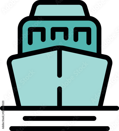 Simple minimal front view icon of a passenger ferry boat sailing on the water, isolated vector illustration