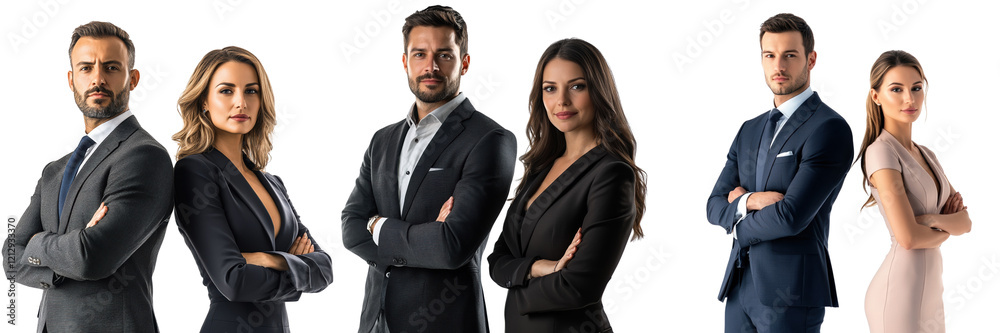 A Set of Professionals in Formal Attire Representing Corporate Success Isolated on Transparent Background A Set of Professionals in Formal Attire Representing Corporate Success Isolated on Transparent Background