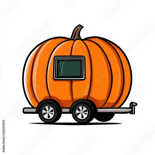 A whimsical pumpkin trailer merging holiday charm with transportation practicality for festive adventures photo