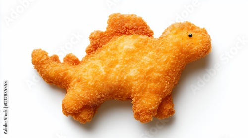 Crispy Dinosaur Shaped Chicken Nugget on White Background