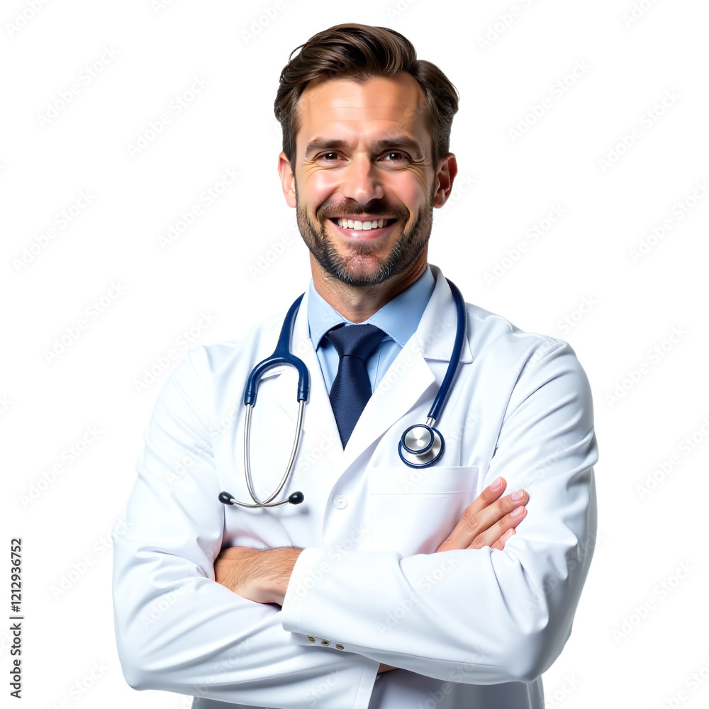Portrait of Confident man Doctor with Stethoscope on White Background, Transparent PNG Portrait of Confident man Doctor with Stethoscope on White Background, Transparent PNG