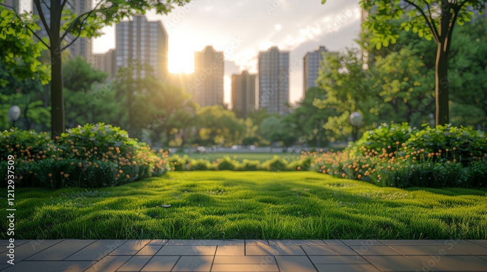 Urban Park Redevelopment project featuring a serene ground-level perspective with grass pavement under afternoon light for a recreational atmosphere. Urban Park Redevelopment project featuring a serene ground-level perspective with grass pavement under afternoon light for a recreational atmosphere.