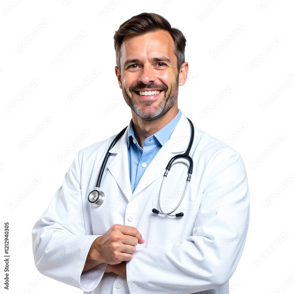 Smiling man Doctor Holding Stethoscope, Isolated on White Transparent PNG Smiling man Doctor Holding Stethoscope, Isolated on White Transparent PNG