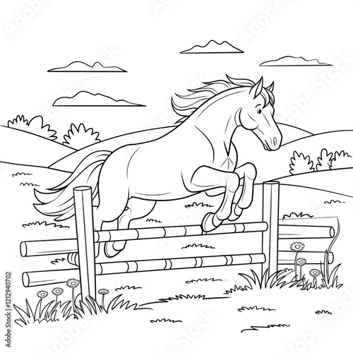 horse jump coloring page 